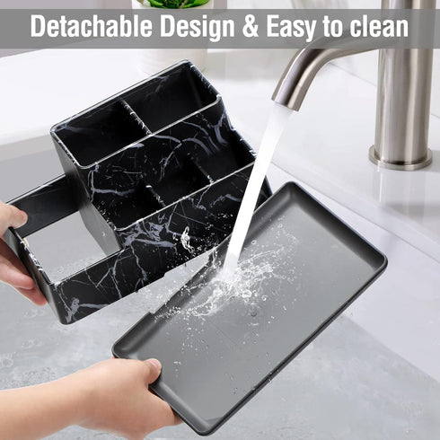 Countertop Tray,Countertop Electric Toothbrush Holder for Bathroom, Plastic Bathroom Organizer Compartment, Vanity