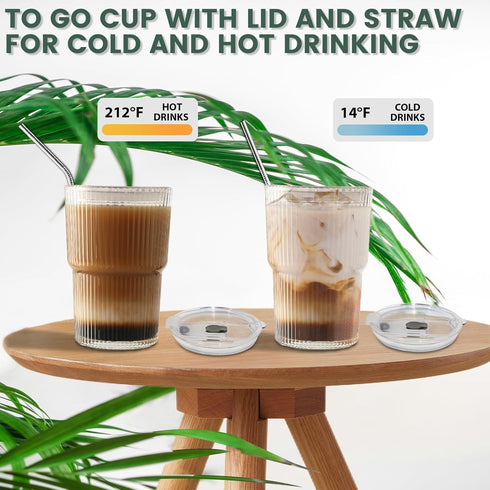 HIGIINC 4 16 OZ Set,Clear Iced Coffee Cups With Lids and Straws Pcs, Unbreakable Glasses Drinking Plastic Cups Reusable