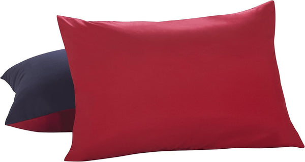 Lux Hotel Bedding Reversible Microfiber Pillow Shams, Navy/Red, Standard/Queen, 2 Pack