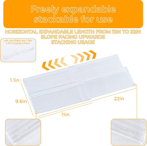 4 Tier(4 Packs), 11" 22" Acrylic Spice Drawer Organizer Expandable from to Seasoning Organizer Tray for Kitchen - Clear
