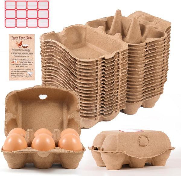 DecarDamai 40 Pack Half Dozen Egg Cartons Bulk 6 Count, Empty Natural Paper