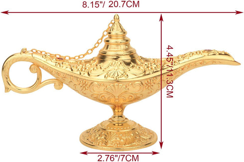 LAUYOO Classic Aladdin Magic Genie Lamp, Metal Carved Arabian Props for Home Tabletop Decoration, Gold