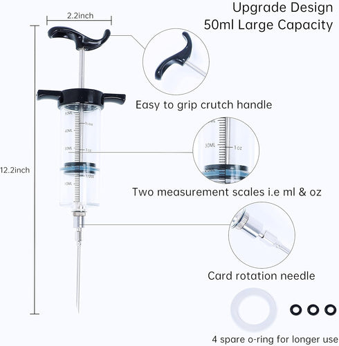 Meat Injector Syringe Turkey Marinade Injector Kit, 1.6-Oz Set with 3 Professional Needles, Silicone Brush, Cleaning