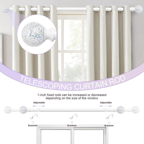 White Curtain Rods for Windows 72 to 144 Inch, 1 Inch Adjustable Heavy Duty Long Curtain Rod