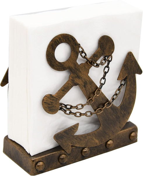 OwlGift Vintage Metal Nautical Anchor & Chain Napkin Holder, Freestanding Tabletop Napkin Storage, Navy Themed Paper