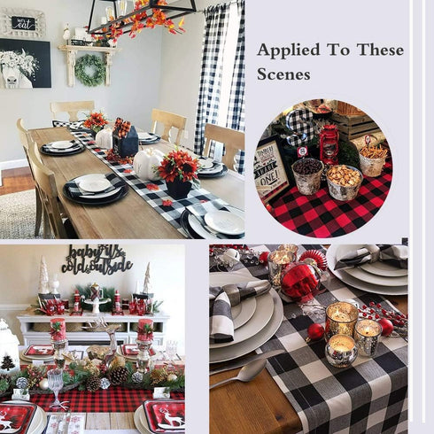 Plaid Table Runner for Christmas Decorations, 2 Packs 13x108 Inch Black White Table Runner, Buffalo Plaid Table Runners