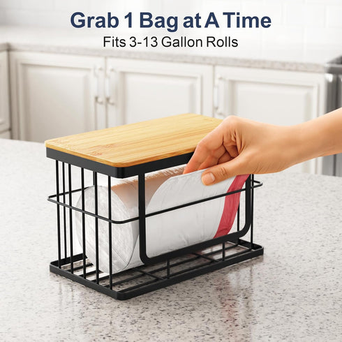 2 Pack 13 iSPECLE Garbage Bag Dispenser - Trash Bag Dispenser with Bamboo Top for Gallon Bag, Pull Out One Bag at A