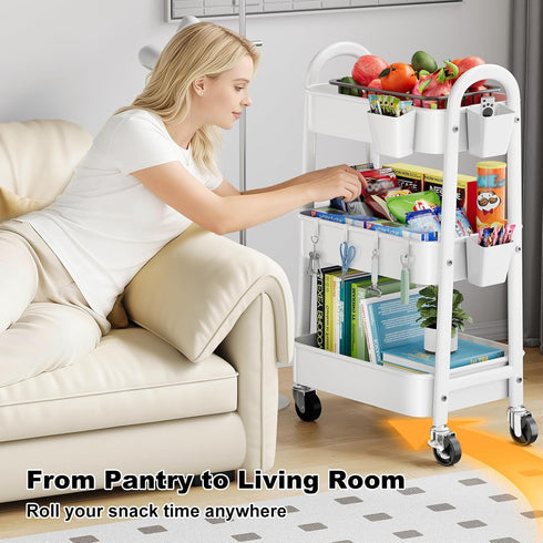 Rcemlip 3 Tier Rolling Cart with Wheels for Pantry Organizers and Storage, Metal Utility Kitchen Cart for Fruit