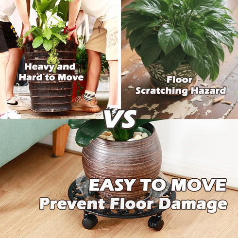 14 Inch 1 Pack Rolling Plant Stand with Wheels Metal Plant Caddy with Wheels Heavy Duty Round Plant Stand Indoor Iron