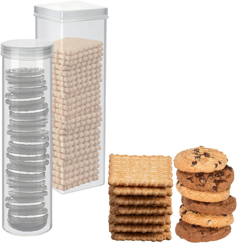 Home-X Set of 2 Saltine Cracker Sleeve Storage Container / Cookie Keeper, 1 Round and 1 Square