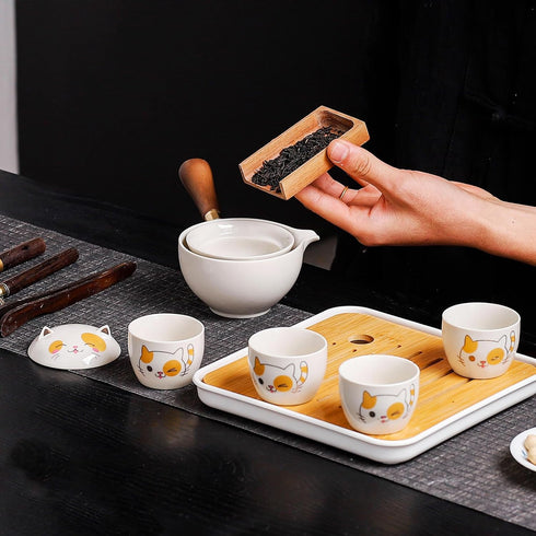 Set set, Set 360 Set (4cups-cat) Chinese Tea Gongfu Tea Portable Teapot with Rotation Tea maker and Infuser,Kung Fu Tea