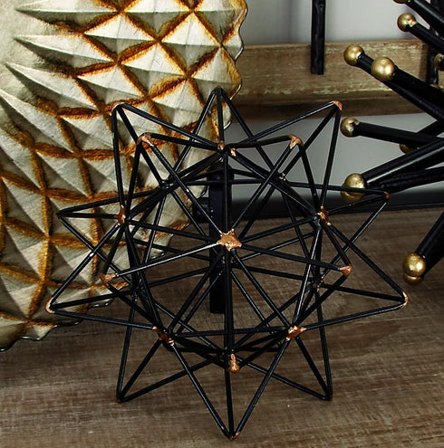 Deco 79 Metal Geometric Decorative Sculpture Home Decor Statue with Gold Accents, 7" x 7" x 7", Black
