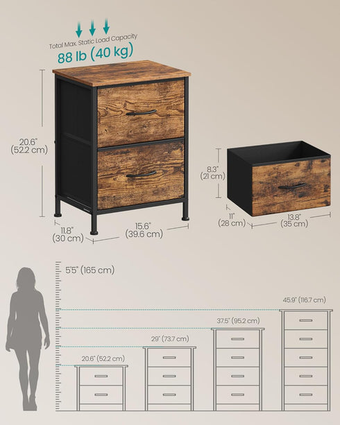 2 Closet, ULGS312B02S SONGMICS Dresser for Bedroom, Chest of Drawers, Nightstand, Steel, MDF, Non-Woven Fabric Drawers