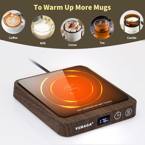 VOBAGA Mug Warmer & Mug Set, Electric Coffee Cup Warmer with Timer Settings and 15oz Cup