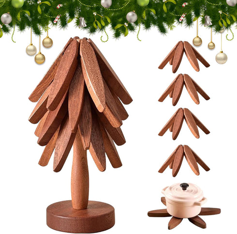 SSFUN Wooden Trivets for Hot Dishes, Tree Shape Trivet Set, Foldable Kitchen Wooden