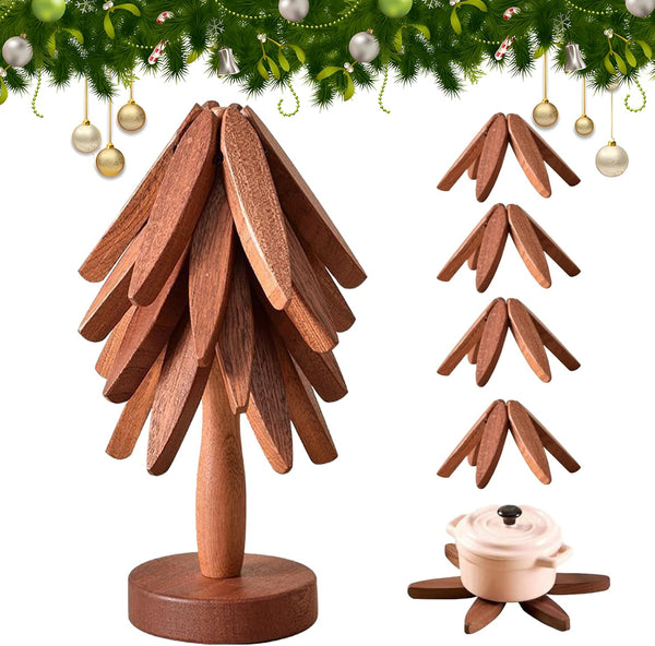 SSFUN Wooden Trivets for Hot Dishes, Tree Shape Trivet Set, Foldable Kitchen Wooden