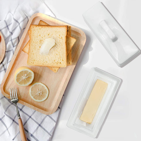 Gute Butter Dish with Lid for Countertop, Covered Ceramic Butter Dish, Butter Tray Storage for 1 Stick of Butter, Butter Keeper Container with Handle for Kitchen, White