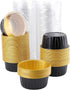 DEAYOU 100 Pieces Baking Cups with Lids, 3" Cupcake Tin Pan Holder for Pudding, Souffle, Party, Wedding - Black Gold