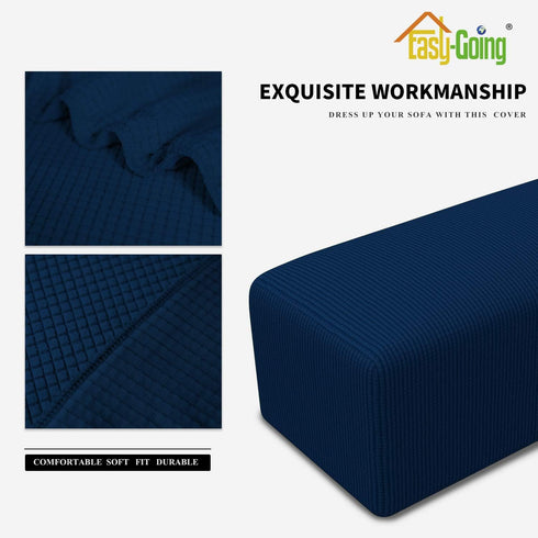 Easy-Going Stretch Ottoman Cover - Soft Rectangle Slipcover with Elastic Bottom, Navy