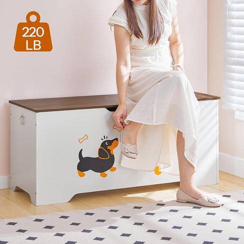 2 43.3" WH495CW01 HOOBRO Toy Box, Toy Chest with Safety Hinges, Storage Bench, Wooden Storage Chest, for Entryway
