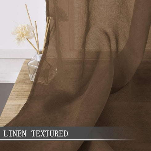 Tollpiz Sheer Tier Curtain Set of 2 Panels - Linen Textured Light Filtering Rod Pocket Voile Small Curtains for