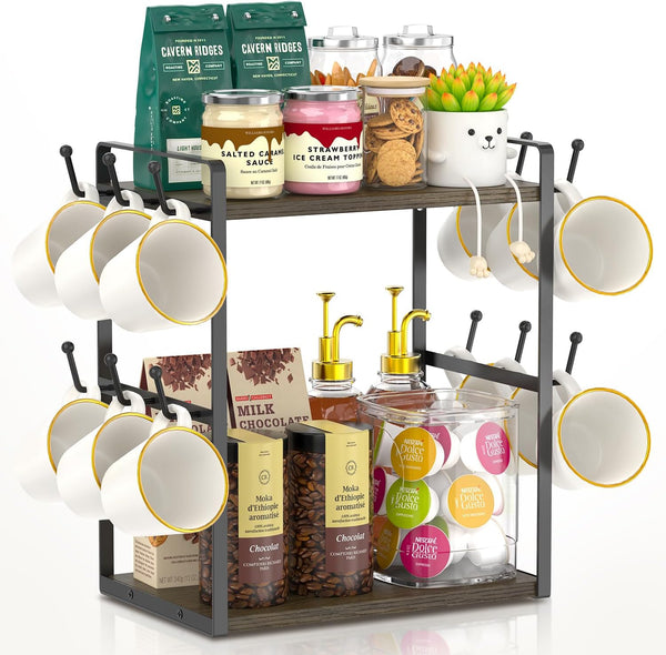 EsLuker.ly Coffee Station Bar Organizer Mug Holder Stand Countertop, 2 Tier Mug