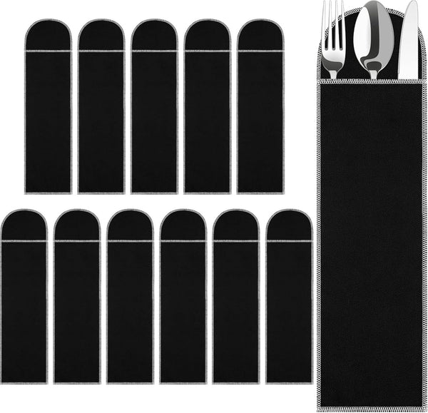 Weewooday 12 Pieces Silver Storage Bags, Flatware Storage Box, Black Velvet Cloth Organizers for Kitchen Cutlery