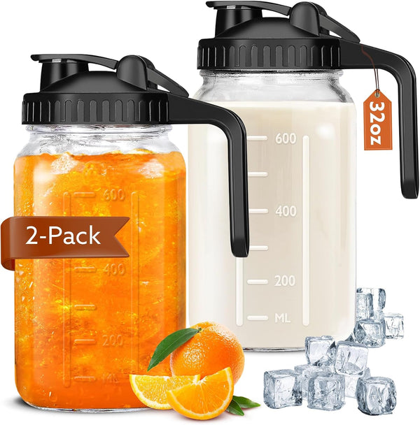 Mihlapi Breast Milk Pitcher, 32 OZ Mason Jar Pitcher with Lid Double Leak
