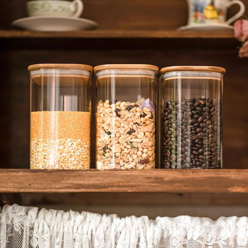 Glass Food Storage Jars 37 oz Set of 6 - Clear Glass Containers with Bamboo Lid Airtight for Tea, Coffee, Sugar