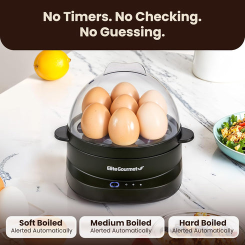 7-Egg Elite Gourmet Electric Egg Cooker with Voice Alerts Soft, Medium & Hard-Boiled Eggs Made Perfectly Fast
