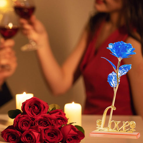Childom Birthday Gifts for Women, Christmas Rose Gifts for Her Mom, Blue Rose with Love Stand for Wife