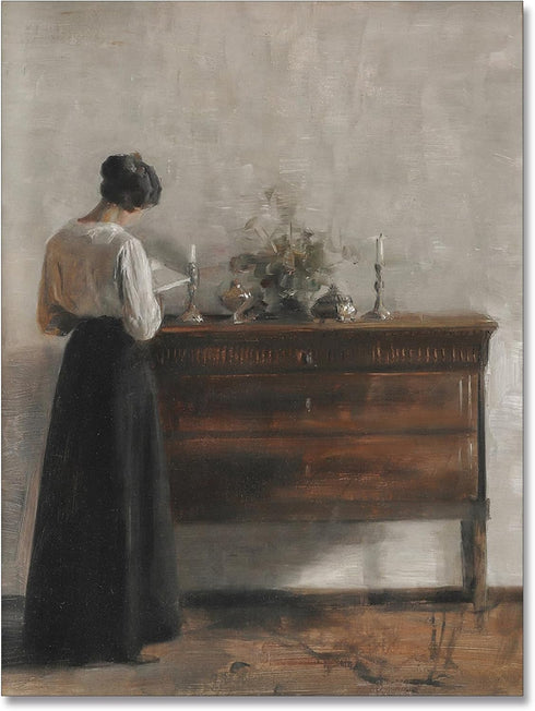 uoyien Vintage Danish Canvas Wall Art, Woman Reading Portrait Oil Painting, 12x16in Unframed Dark Academia Aesthetic