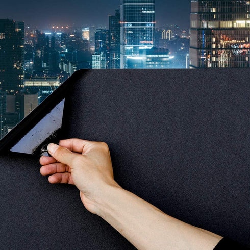 Static Cling Total Blackout Window Film, 100% UV Blocking Black Opaque Privacy Window Tint (17.7x78.7 inches)