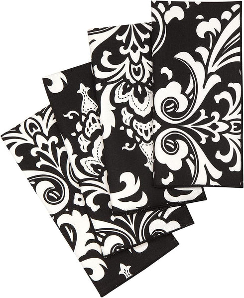 Cloth Napkins Black and White Wedding Table Decor, Set of 4 All Cotton Dinner Linen Napkins