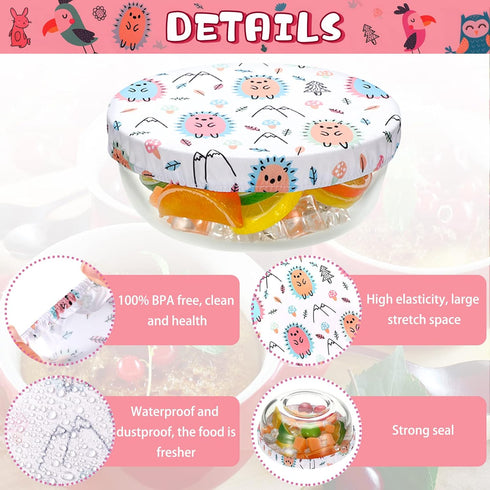 Patelai 10 Pieces Reusable Bowl Covers, 5 Size Stretch Cloth Fabric, Elastic Food Storage Covers for Leftovers