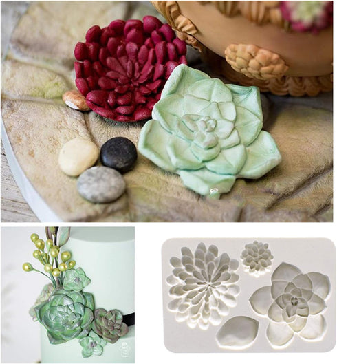 2PCS Succulent Fondant Mold - Fern Leaf Silicone Molds for Cake Decoration, Gumpaste 3D Molds for Cupcakes