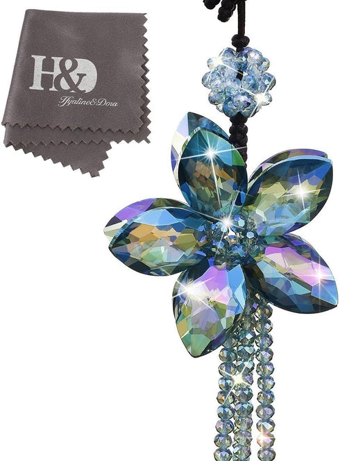 H&D HYALINE & DORA 11.4 Inch Crystal Color Flower Car Charms Pendants for Auto Rear View Mirror with Tassel