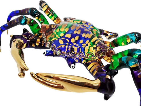 6" WitnyStore Blue Rainbow Crab Artistic Blown Glass Figurine Premium Hand-Blown Statue Tabletop Decoration Unique