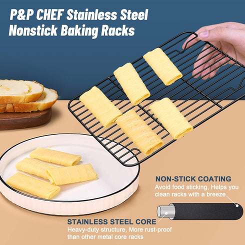 P&P CHEF Non-stick Mini Baking Rack Set of 2, 8.6” x 6.2” Stainless Steel Cooling Racks for Cooking and Grilling