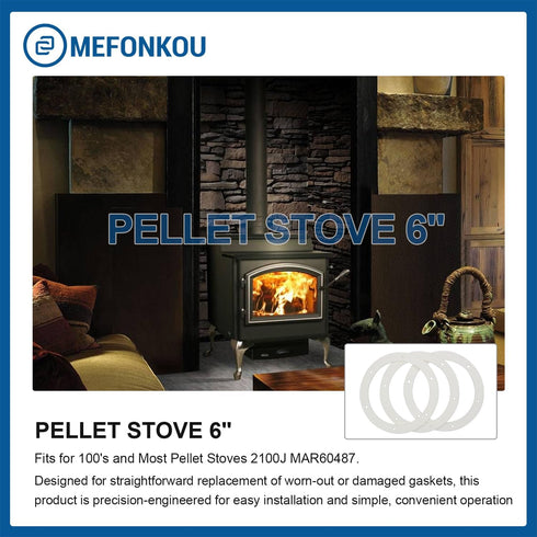 6" Pellet Stove White Gasket for Combustion Exhaust Fan Mounting Blower Seal, 3/pack for Most Pellet Stoves