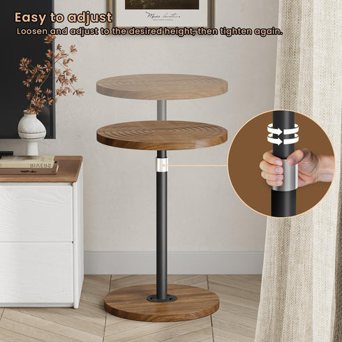 Asgolion Round Small Side Table, Adjustable-Height Drink Table, Pedestal Martini Stand, Weighted Base Cocktail Table