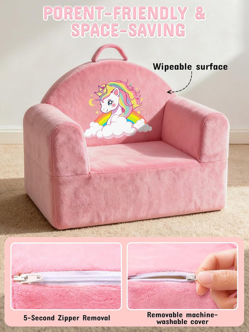 Cozy Kids Sofa Chair with Removable Washable Cover & Magic-Tape Backrest Toddler Chair, Crystal Velvet Furniture