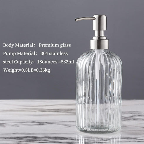 Easy-Tang Glass Hand Soap Dispenser - Silver Pump Refillable Bottle for Bathroom Kitchen Decor, 18 OZ