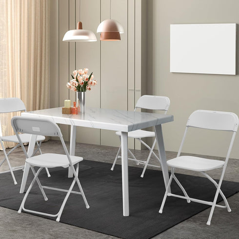 1 Pack Commercial 350lb. VINGLI White Plastic Folding Chair, Indoor Outdoor Portable Stackable Seat with Steel Frame