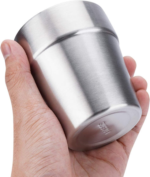 Beasea 8 oz Stainless Steel Cups Set of 4, Stackable Double Wall Insulated Drinking Cups for Home Restaurant Camping
