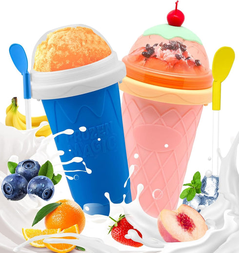 FANS-ONE Slushie Cup, 2 Pack Slushy Maker Cups, DIY Magic Squeeze Cups