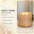 FIELD FLEUR Peony Blush Scented Candle – 12oz Luxury Soy Wax, Handwoven Glass Jar, Sandalwood, Pink Peppercorn with