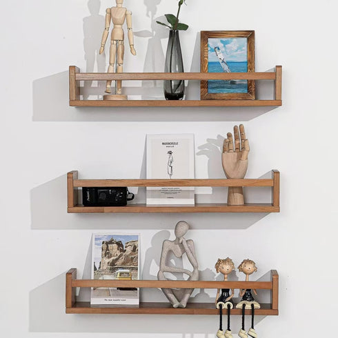 24 Inch Set 3 AZSKY Nursery Shelves Light Walnut Floating Book Shelf Organizer for Baby Nursery Dcor Wall Book Shelves