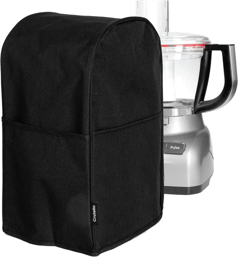 Crutello Food Processor Cover with Storage Pockets for Large Custom 11-14 Cup Processor, Black Cover