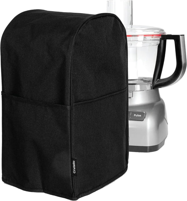 Crutello Food Processor Cover with Storage Pockets for Large Custom 11-14 Cup Processor, Black Cover